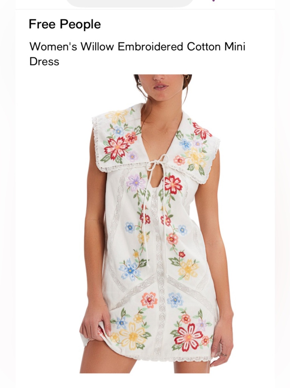 Free People willow embroidered cotton mini dress